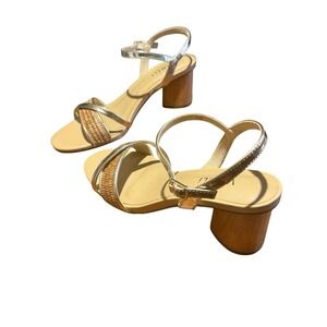 Modern Minimalist Retro Chic Vaneli Kitten Heel Silver Brown Wolven Size 9.5